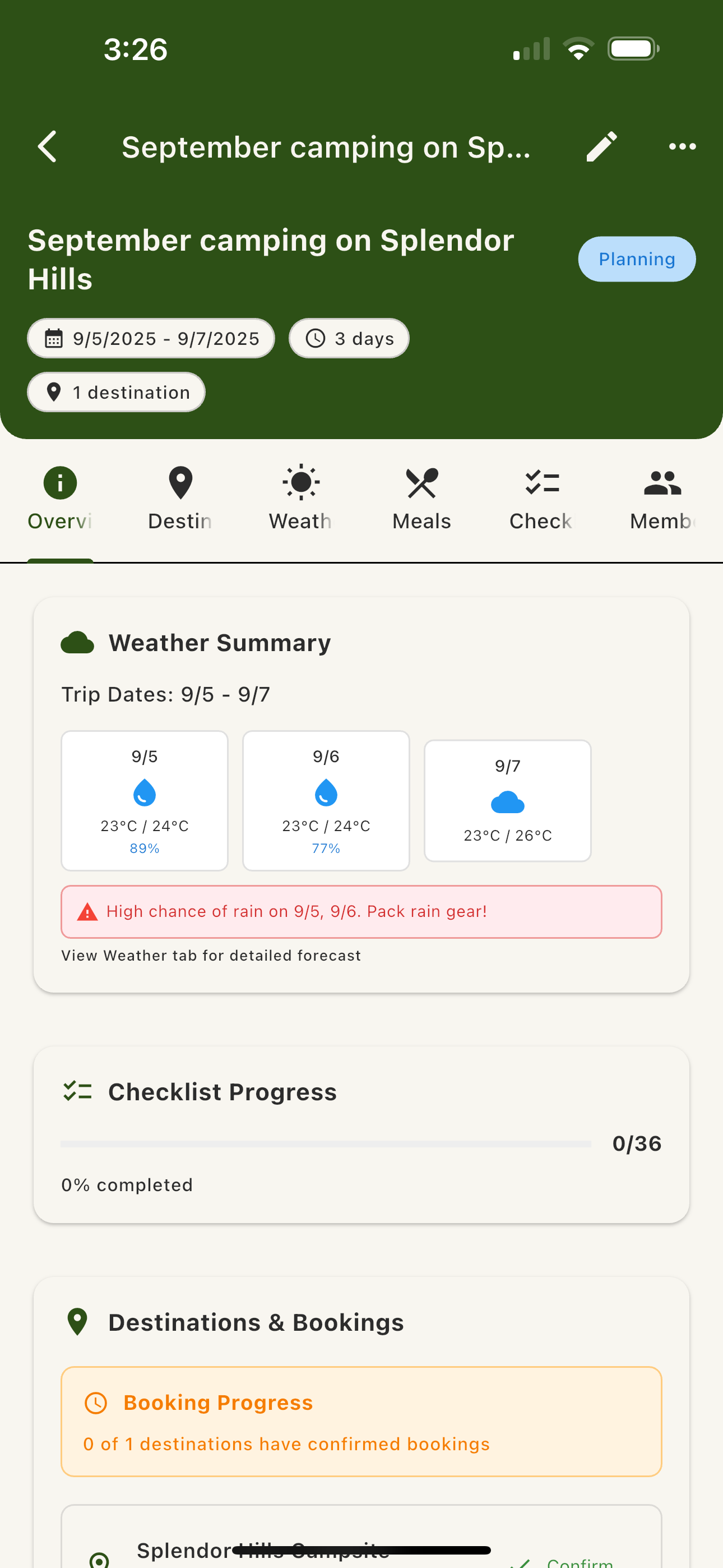 Camply App - Features